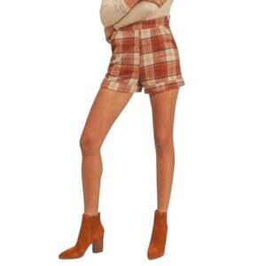 SAGE The Label Wool Plaid Cuffed Short Shorts, Academic, Taylor Swift Style, XS
